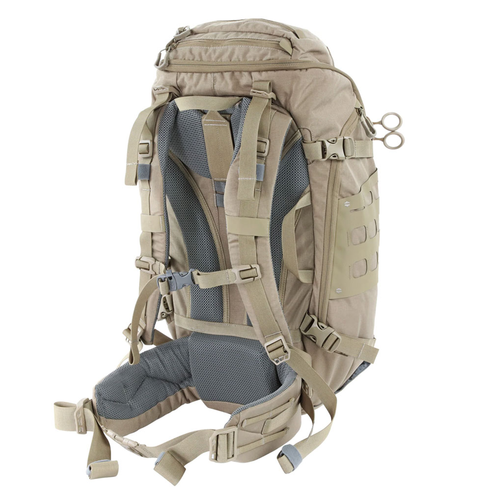 A backpack with many compartments and straps.