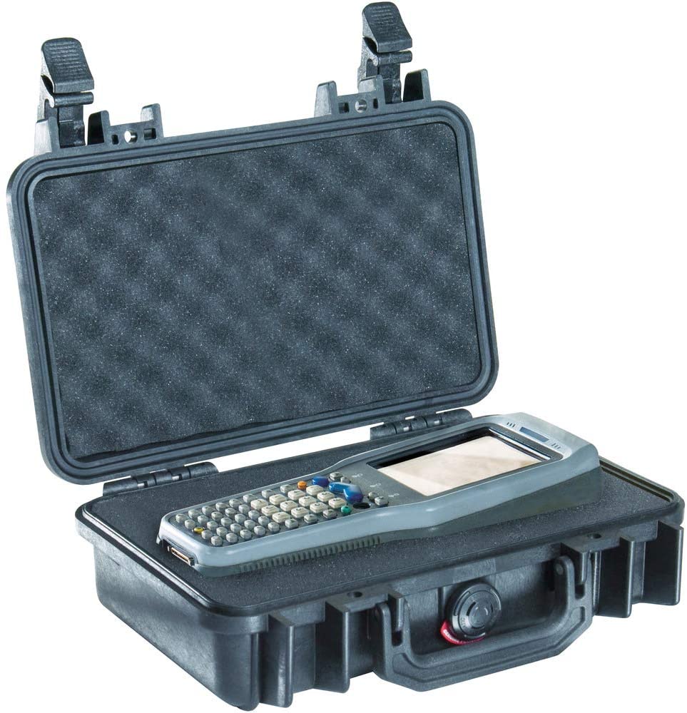 A black case with a remote control inside of it.