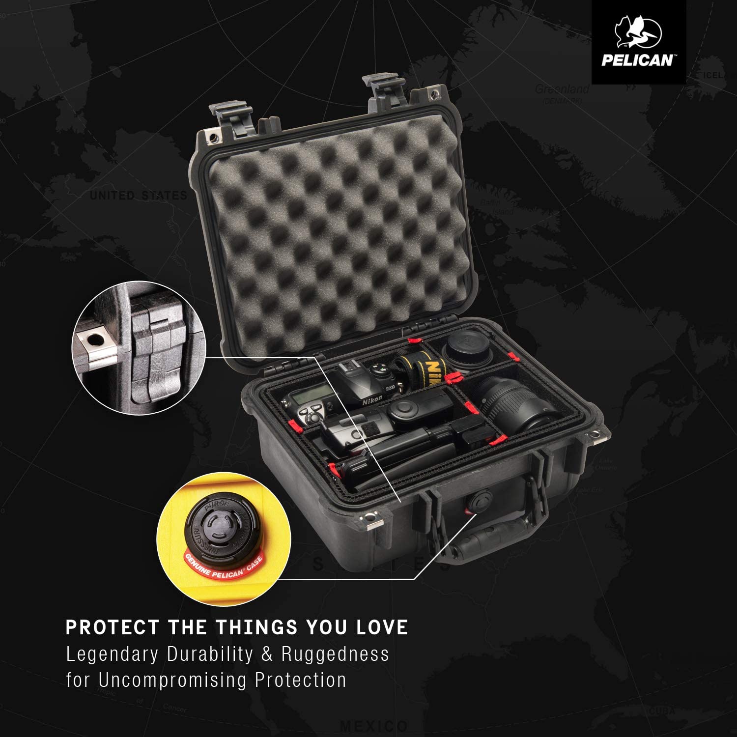 A pelican case with the words protect the things you love.