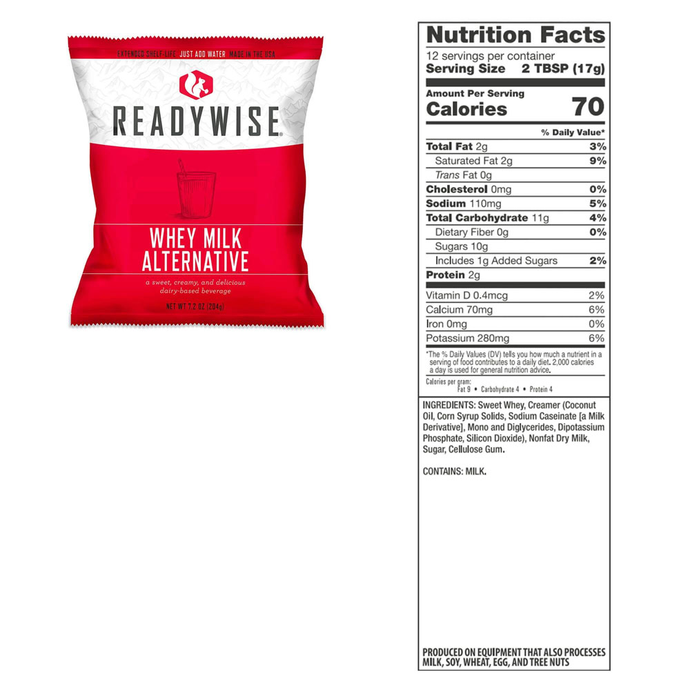 A red and white bag of ready wise honey milk alternative.