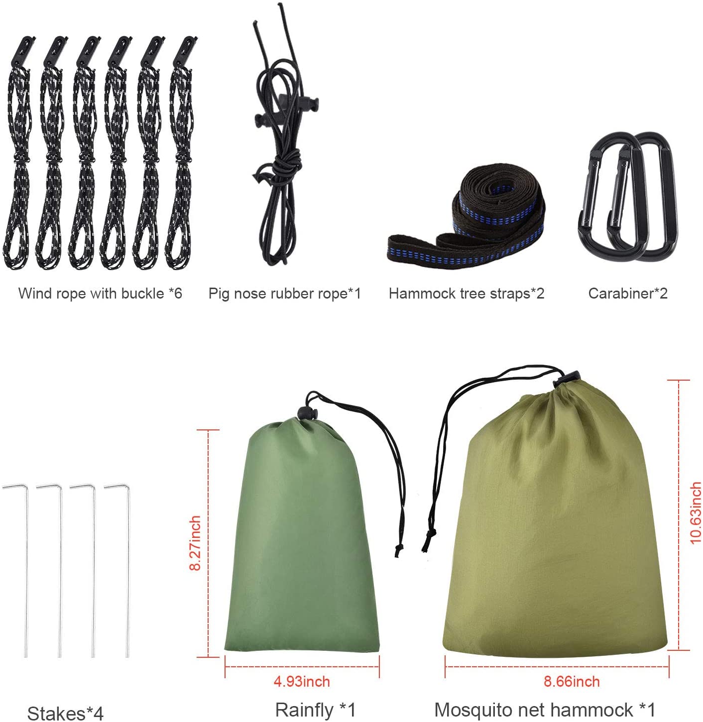 A set of camping equipment with green bags.