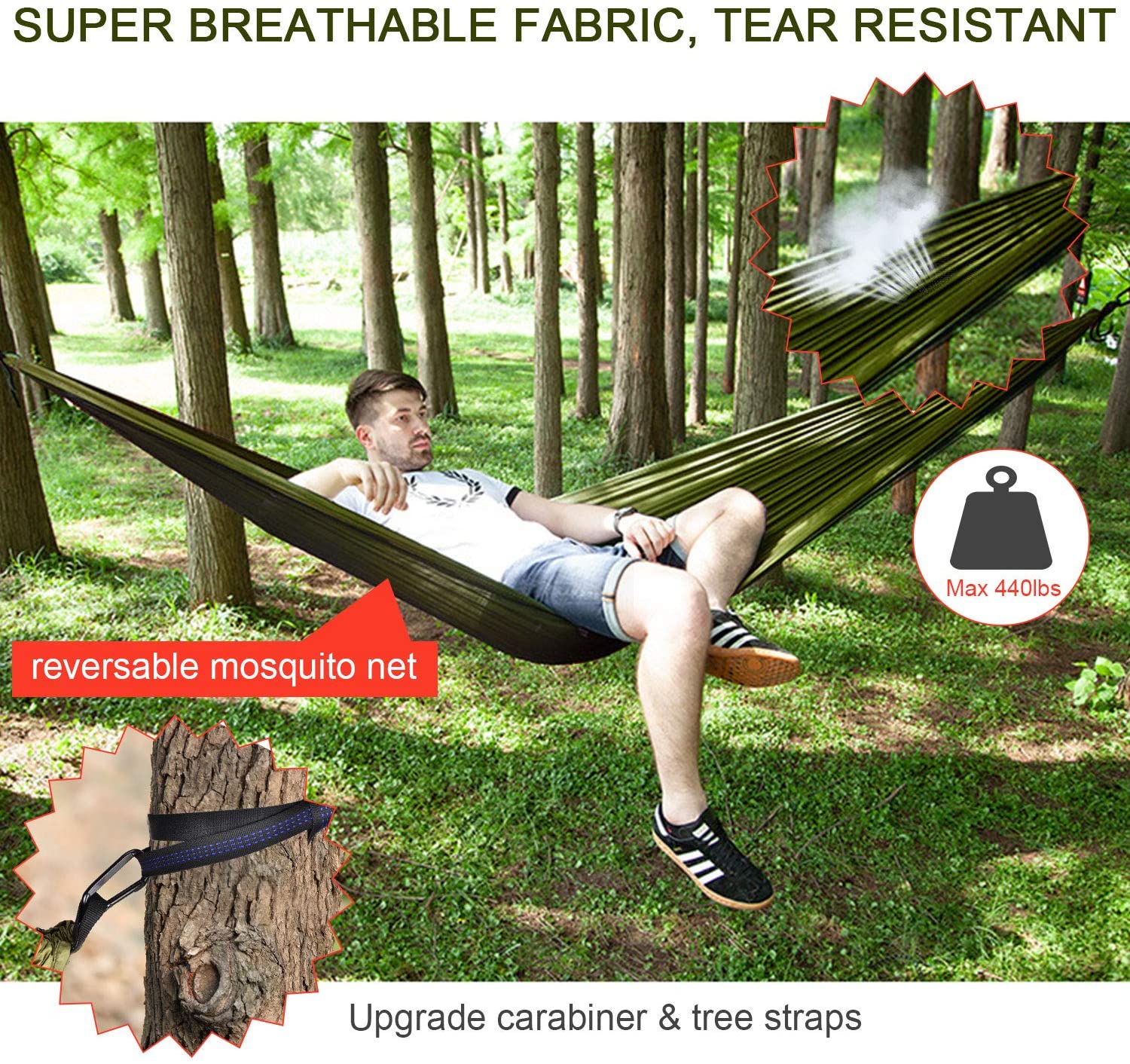 A man laying in a hammock on top of some grass.
