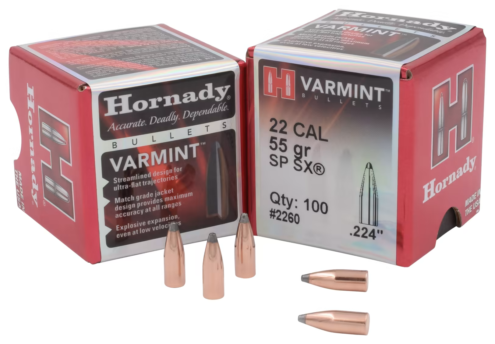 A box of 2 2 cal. 5 5 gr. Sp x 8 varmint bullets
