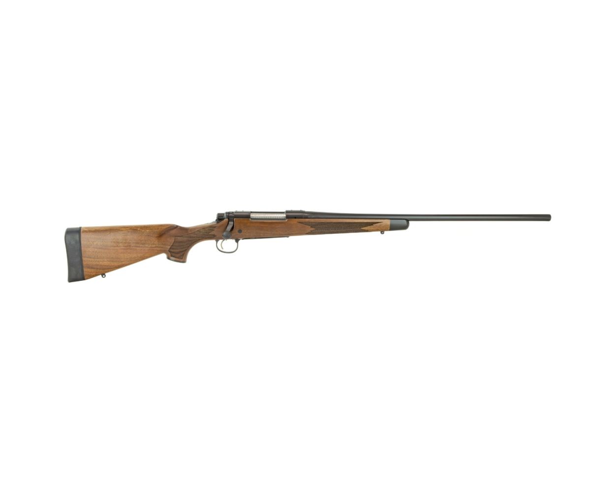 A rifle that is sitting on top of a table.
