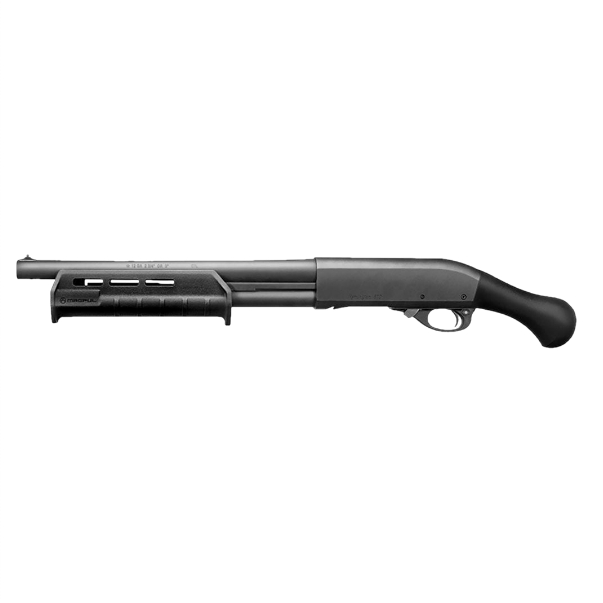 A black shotgun with a white background
