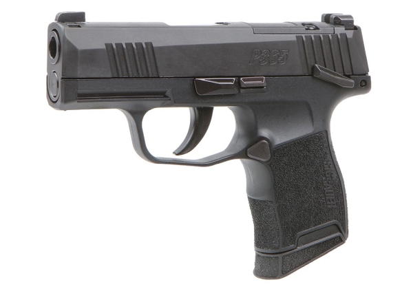 A black gun is shown with the trigger pointed up.