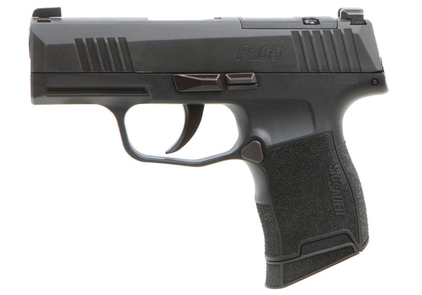 A black gun is shown with its trigger pointed up.